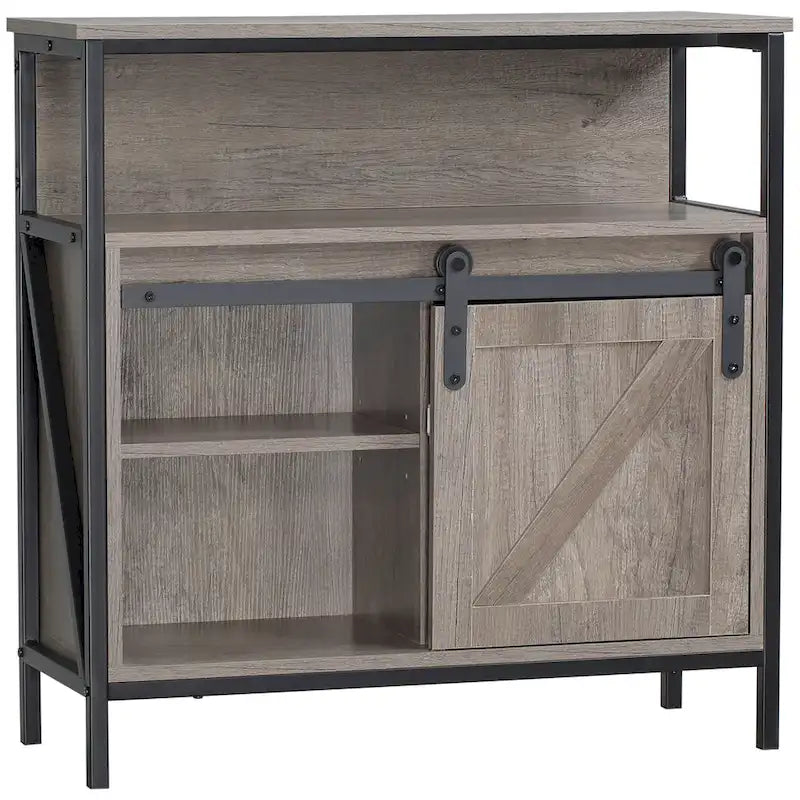 HOMCOM Buffet de ferme, meuble de cuisine, avec porte coulissante de style grange et étagère réglable pour salon, gris