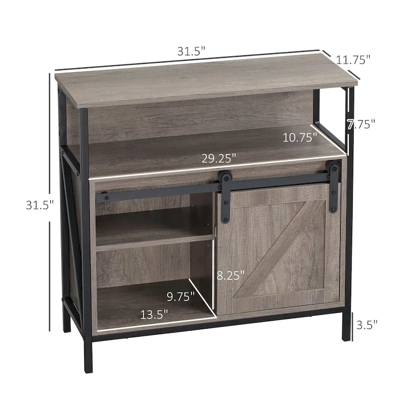 HOMCOM Buffet de ferme, meuble de cuisine, avec porte coulissante de style grange et étagère réglable pour salon, gris