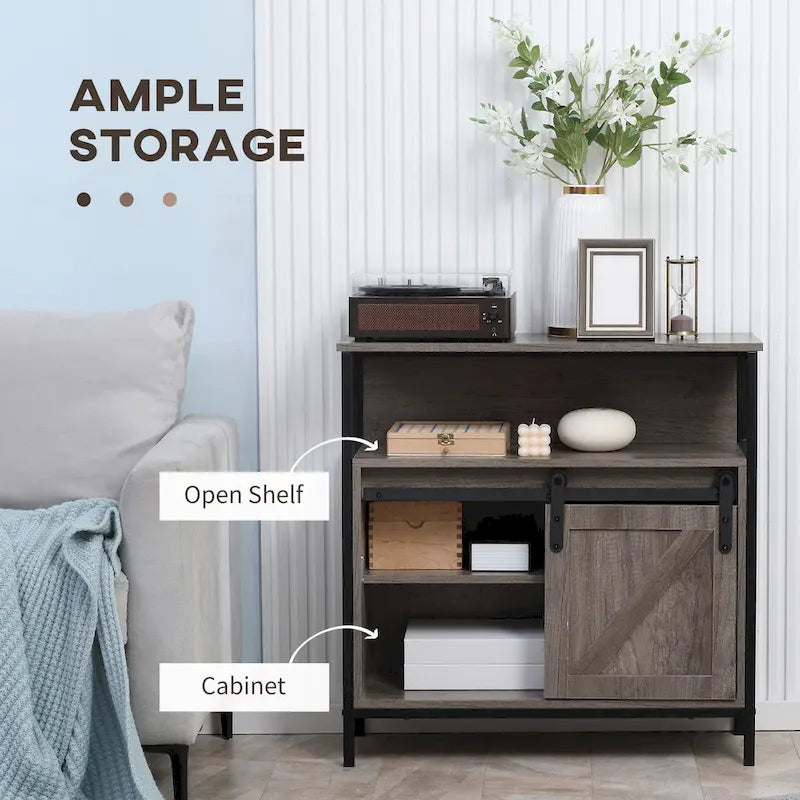 HOMCOM Buffet de ferme, meuble de cuisine, avec porte coulissante de style grange et étagère réglable pour salon, gris