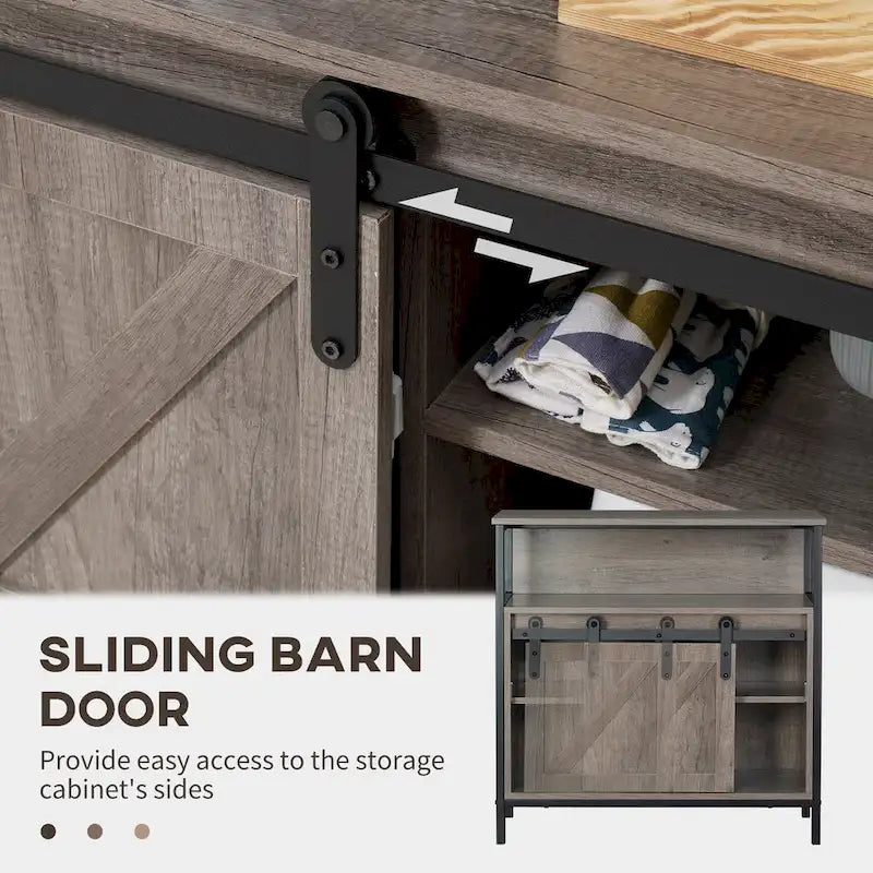 HOMCOM Buffet de ferme, meuble de cuisine, avec porte coulissante de style grange et étagère réglable pour salon, gris