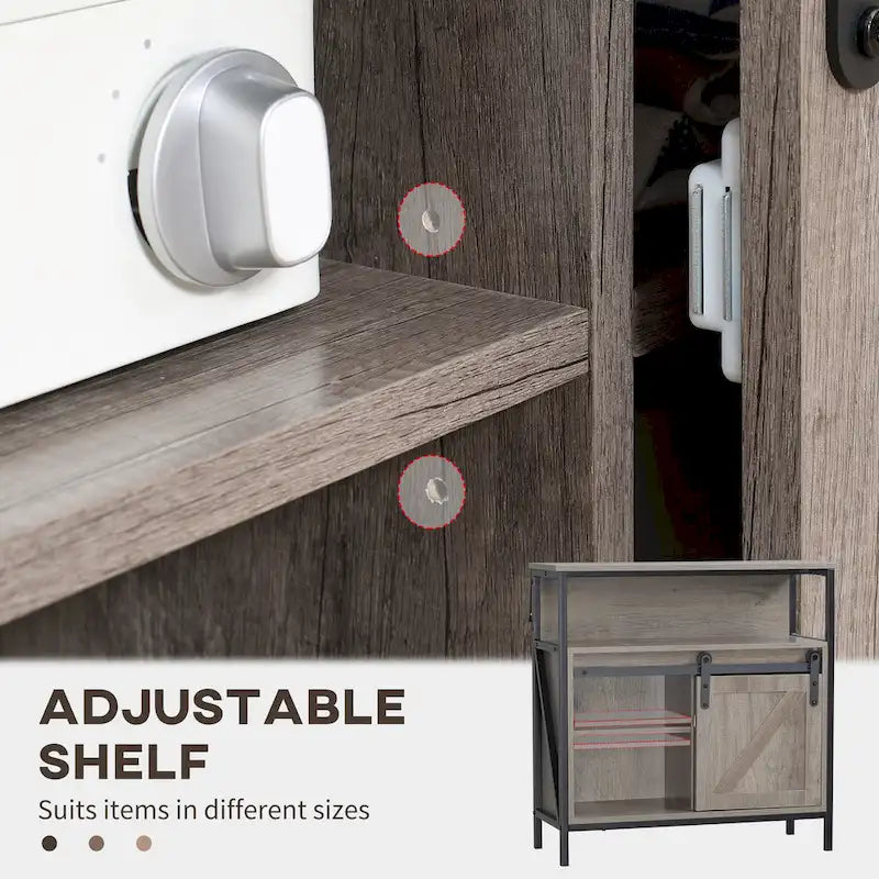 HOMCOM Buffet de ferme, meuble de cuisine, avec porte coulissante de style grange et étagère réglable pour salon, gris