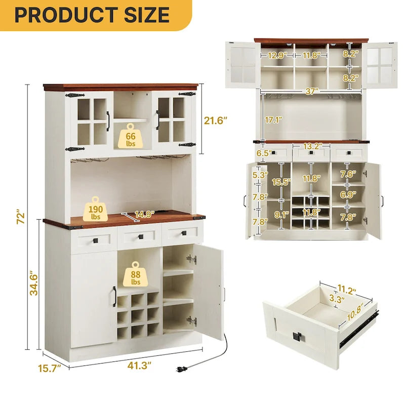 Moasis 72 Meuble de rangement de cuisine Armoire de cuisine avec station de recharge et 3 tiroirs