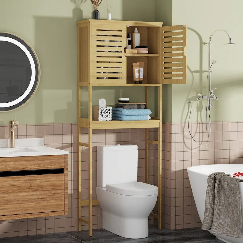 Meuble de rangement pour salle de bain au-dessus des toilettes avec portes et étagères - 25 x 10 x 69