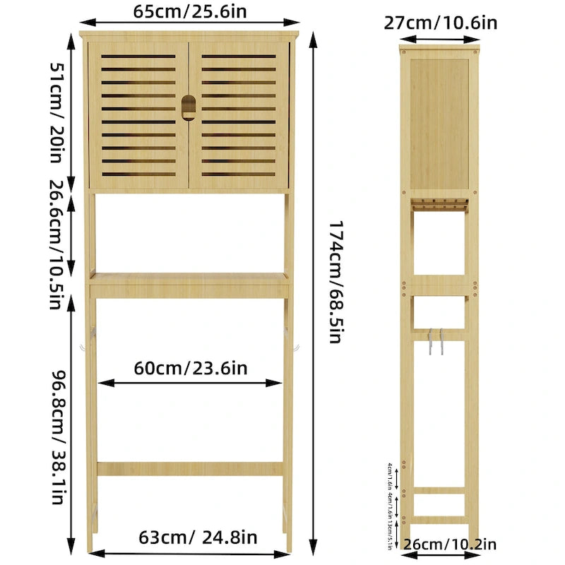 Meuble de rangement pour salle de bain au-dessus des toilettes avec portes et étagères - 25 x 10 x 69