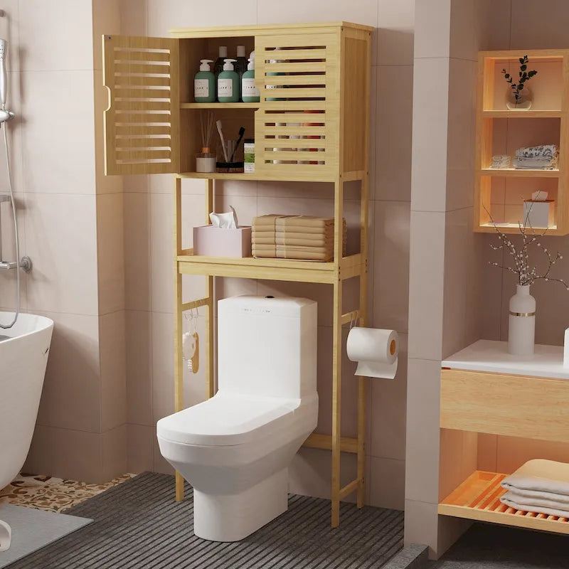 Meuble de rangement pour salle de bain au-dessus des toilettes avec portes et étagères - 25 x 10 x 69