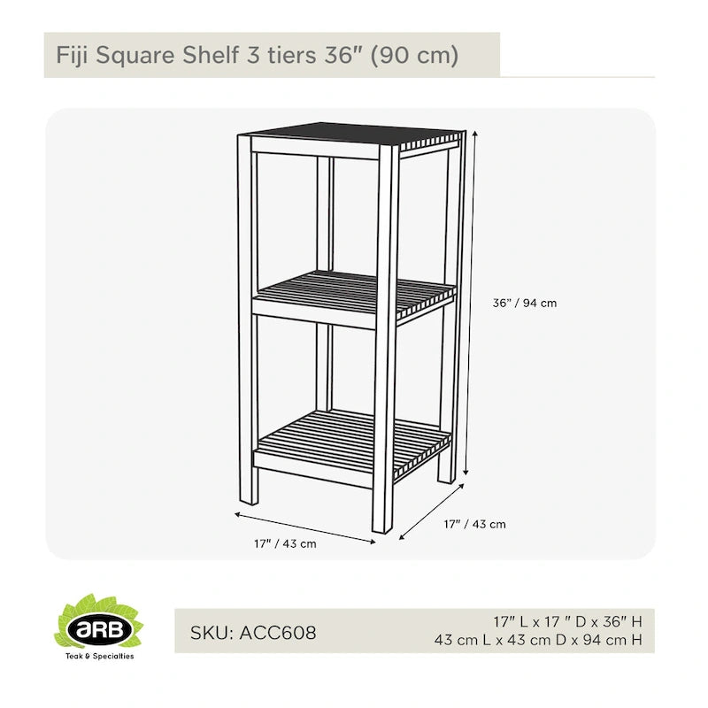 Étagère carrée en teck Fiji 36 (90 cm) 3 niveaux