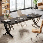78,74 Bureau d'ordinateur double extra-long avec pieds métalliques uniques pour bureau à domicile