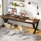 78,74 Bureau d'ordinateur double extra-long avec pieds métalliques uniques pour bureau à domicile