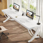 78,74 Bureau d'ordinateur double extra-long avec pieds métalliques uniques pour bureau à domicile