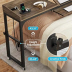 Table de lit réglable en hauteur avec roulettes, Chariot mobile pour ordinateur portable avec prises et ports USB