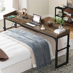 Table de lit réglable en hauteur avec roulettes, Chariot mobile pour ordinateur portable avec prises et ports USB