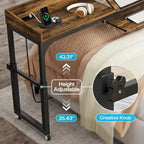 Table de lit réglable en hauteur avec roulettes, Chariot mobile pour ordinateur portable avec prises et ports USB
