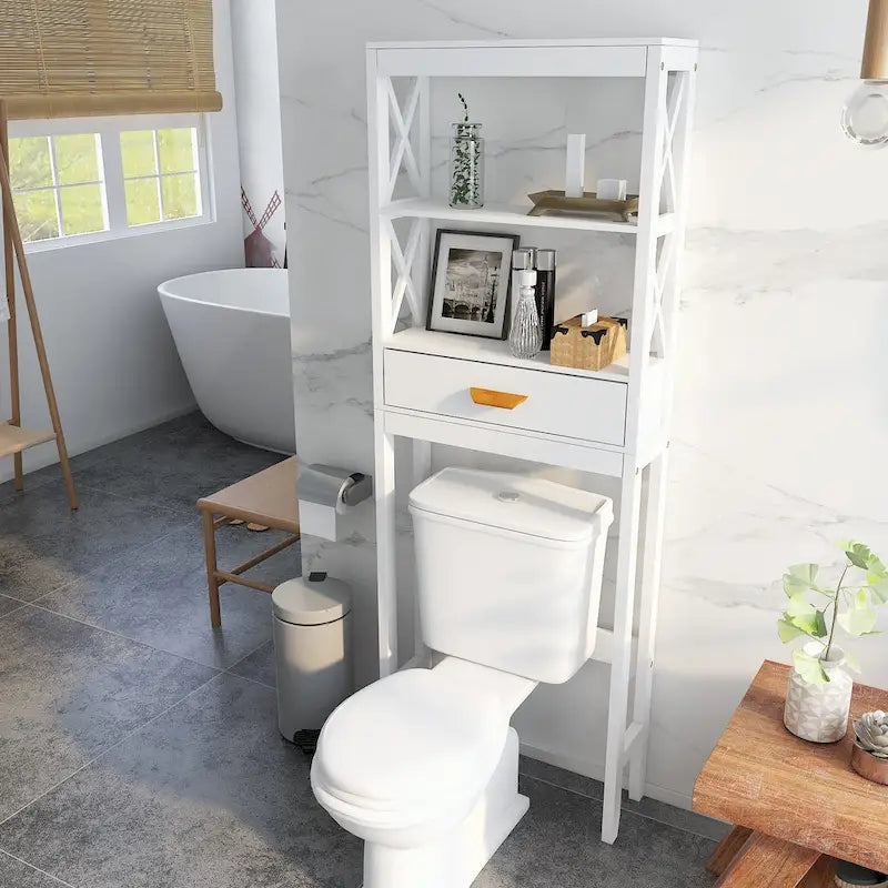 Meuble de rangement WC avec un tiroir et 2 étagères