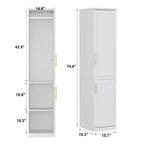Penderie modulaire de luxe blanche Famapy avec ferrures dorées : portes à panneaux + conception à portes mixtes – Dressing élégant sur mesure pour chambres à coucher