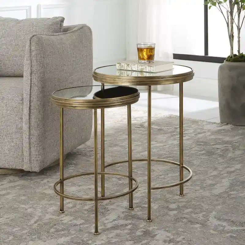  Iron and Glass Nesting Tables by  (Set of 2)