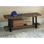 Banc d'appoint industriel moderne en bois et métal - 14 x 48 x 18 pouces