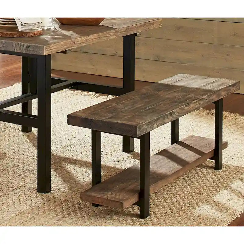 Banc d'appoint industriel moderne en bois et métal - 14 x 48 x 18 pouces