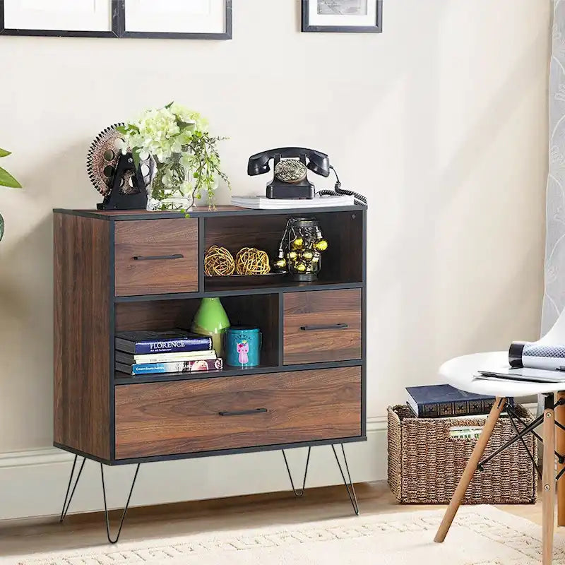 Buffet de Rangement Polyvalent avec Pieds en Métal et Tiroirs - 35.5 x 15.5 x 40 (L x l x H)