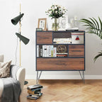 Buffet de Rangement Polyvalent avec Pieds en Métal et Tiroirs - 35.5 x 15.5 x 40 (L x l x H)