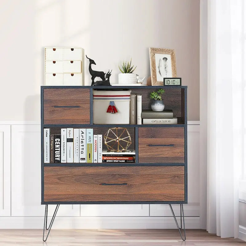 Buffet de Rangement Polyvalent avec Pieds en Métal et Tiroirs - 35.5 x 15.5 x 40 (L x l x H)