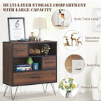 Buffet de Rangement Polyvalent avec Pieds en Métal et Tiroirs - 35.5 x 15.5 x 40 (L x l x H)