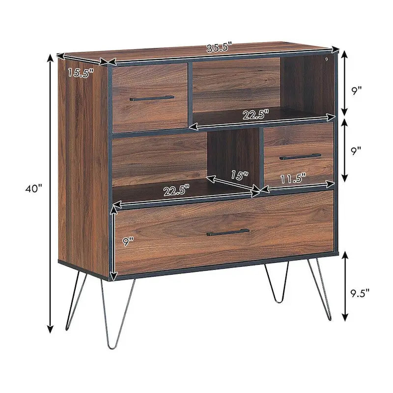 Buffet de Rangement Polyvalent avec Pieds en Métal et Tiroirs - 35.5 x 15.5 x 40 (L x l x H)