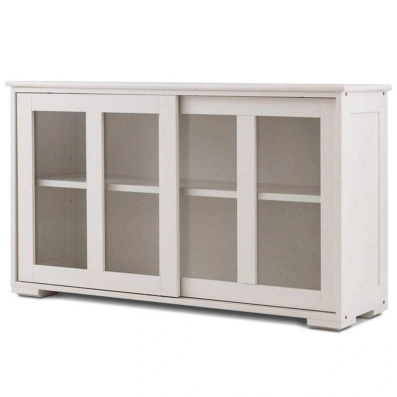 Buffet moderne en bois blanc crème avec porte coulissante en verre - 42L x 13.0P x 24.5H