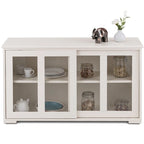 Buffet moderne en bois blanc crème avec porte coulissante en verre - 42L x 13.0P x 24.5H