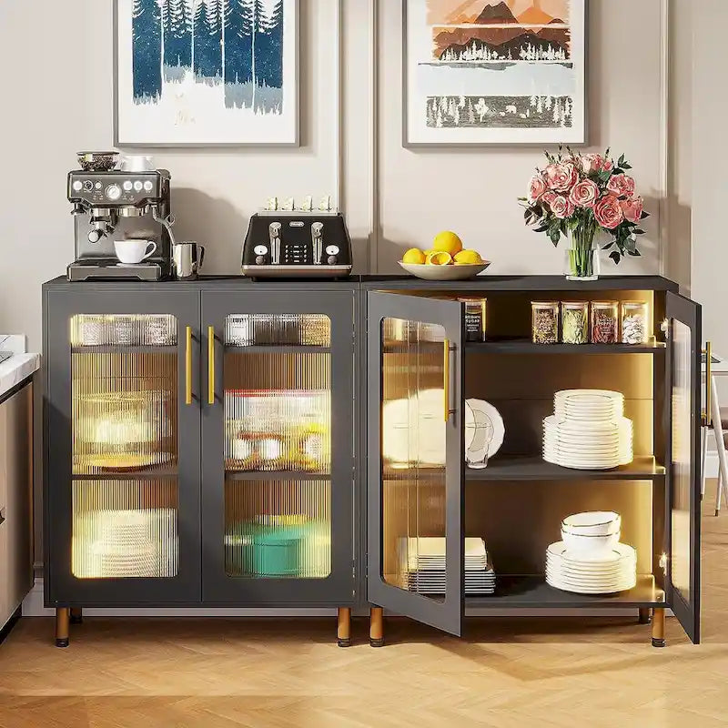 Buffet avec Rangement, Buffet d'Appoint Moderne avec Portes en Acrylique et Lumière LED - N/A