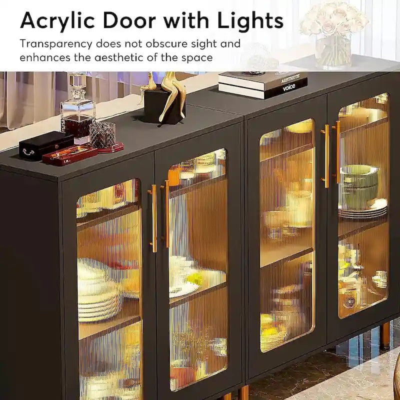 Buffet avec Rangement, Buffet d'Appoint Moderne avec Portes en Acrylique et Lumière LED - N/A