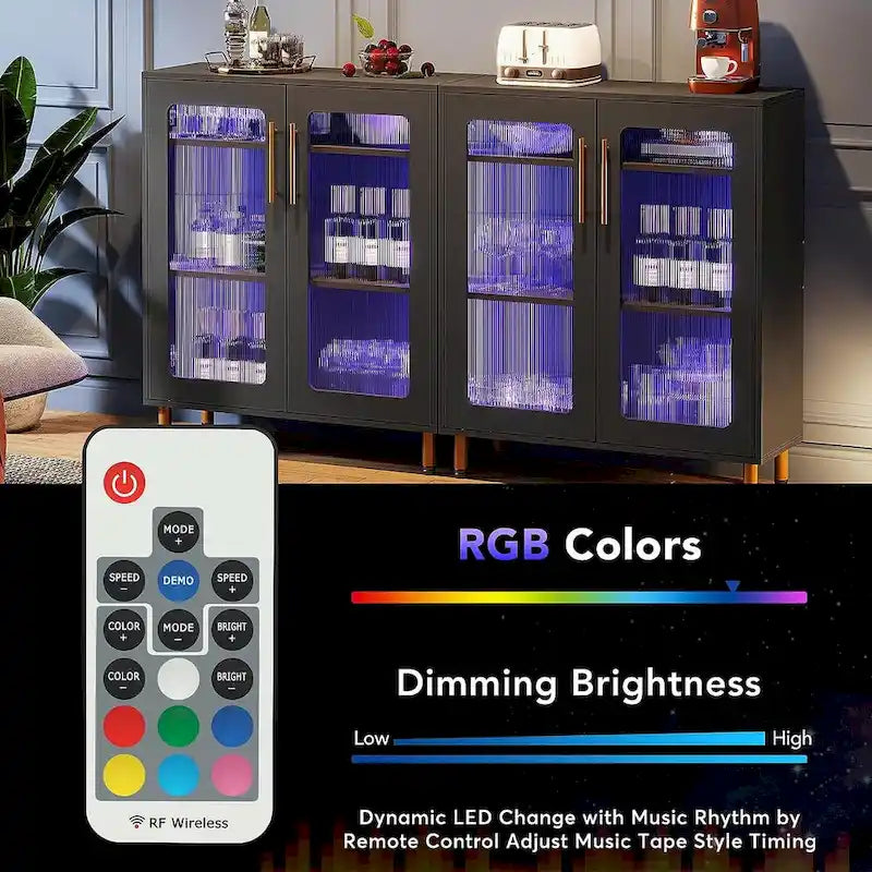 Buffet avec Rangement, Buffet d'Appoint Moderne avec Portes en Acrylique et Lumière LED - N/A