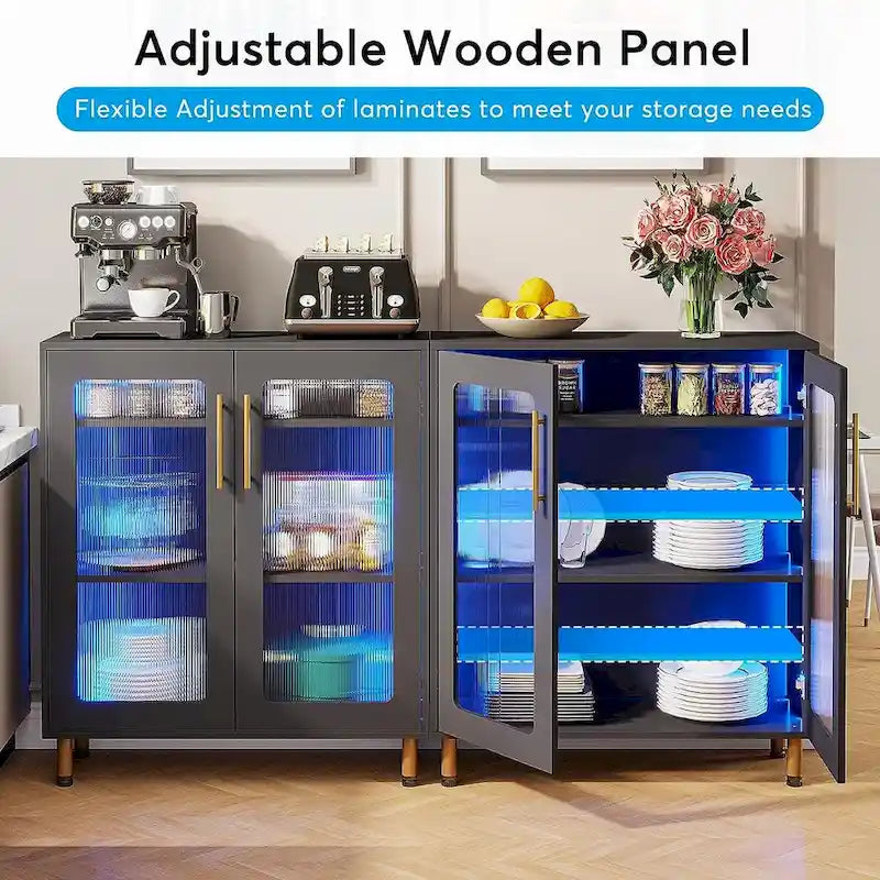 Buffet avec Rangement, Buffet d'Appoint Moderne avec Portes en Acrylique et Lumière LED - N/A