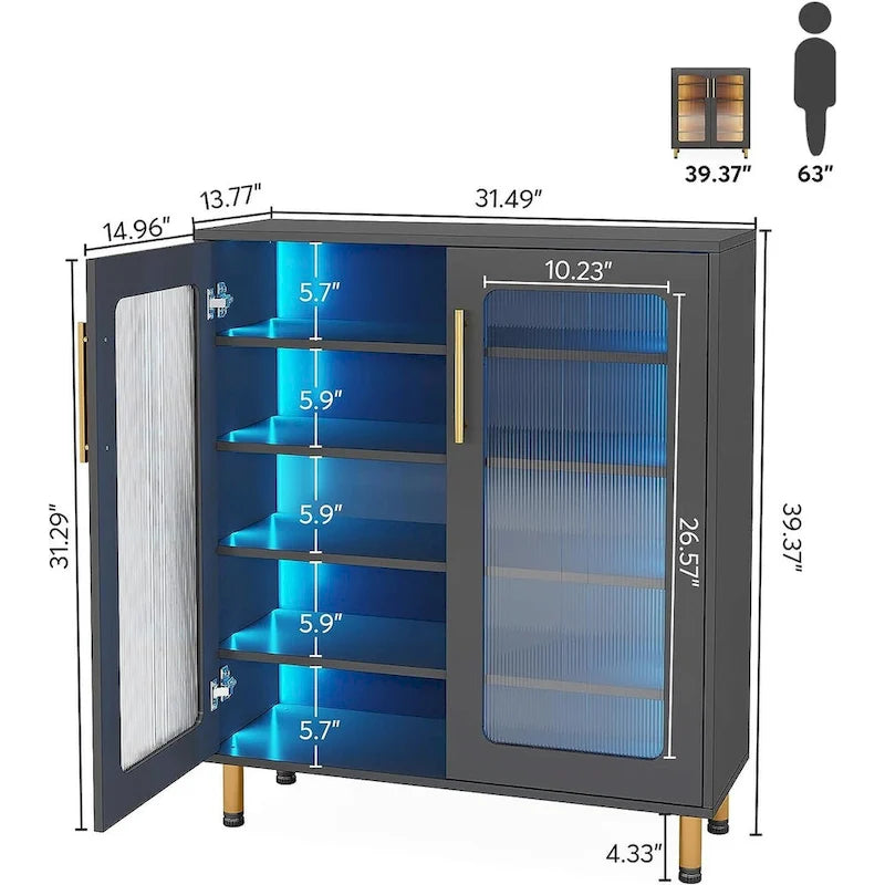 Buffet avec Rangement, Buffet d'Appoint Moderne avec Portes en Acrylique et Lumière LED - N/A