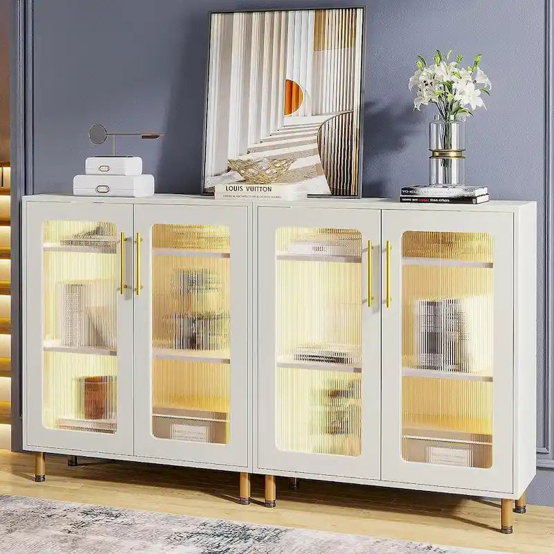 Buffet avec Rangement, Buffet d'Appoint Moderne avec Portes en Acrylique et Lumière LED - N/A