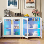 Buffet avec Rangement, Buffet d'Appoint Moderne avec Portes en Acrylique et Lumière LED - N/A