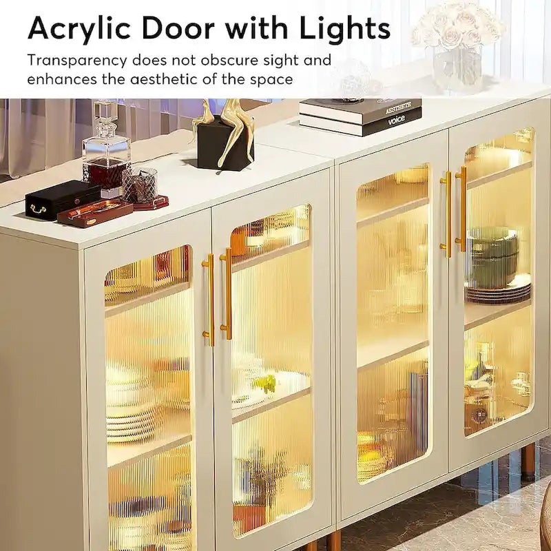 Buffet avec Rangement, Buffet d'Appoint Moderne avec Portes en Acrylique et Lumière LED - N/A