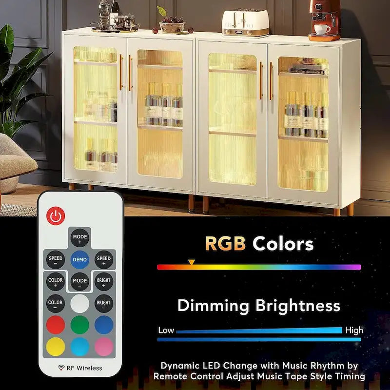 Buffet avec Rangement, Buffet d'Appoint Moderne avec Portes en Acrylique et Lumière LED - N/A