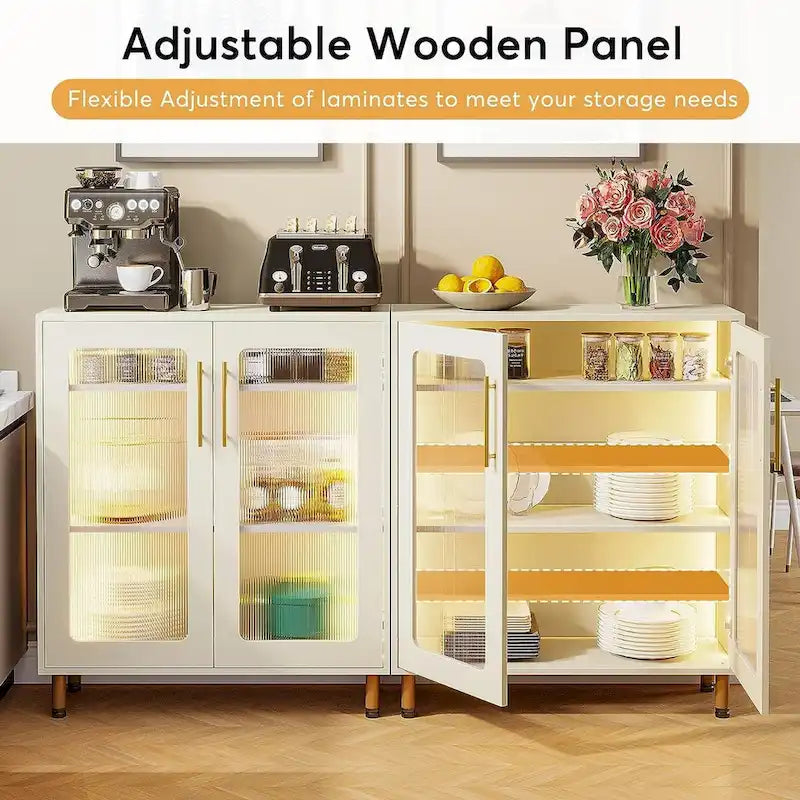 Buffet avec Rangement, Buffet d'Appoint Moderne avec Portes en Acrylique et Lumière LED - N/A