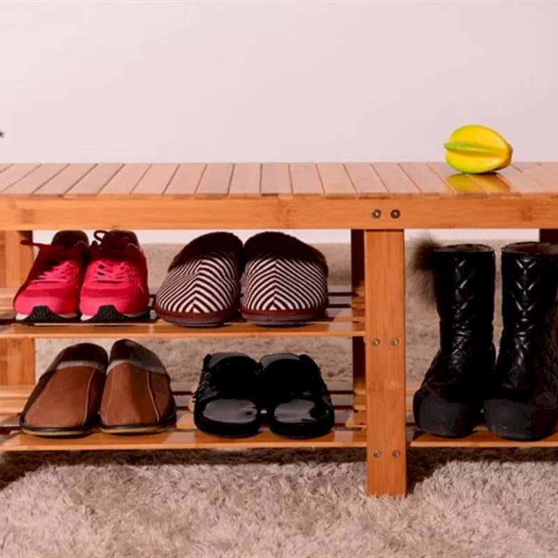 Banc à chaussures en bambou de 90 cm à lattes avec compartiment à bottes Couleur bois - 35,43 x 11,02 x 17,72