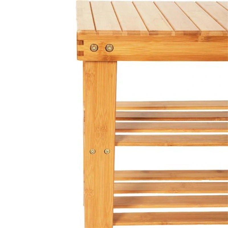 Banc à chaussures en bambou de 90 cm à lattes avec compartiment à bottes Couleur bois - 35,43 x 11,02 x 17,72