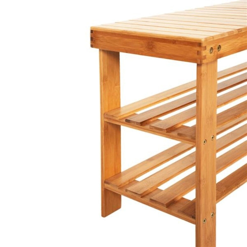 Banc à chaussures en bambou de 90 cm à lattes avec compartiment à bottes Couleur bois - 35,43 x 11,02 x 17,72