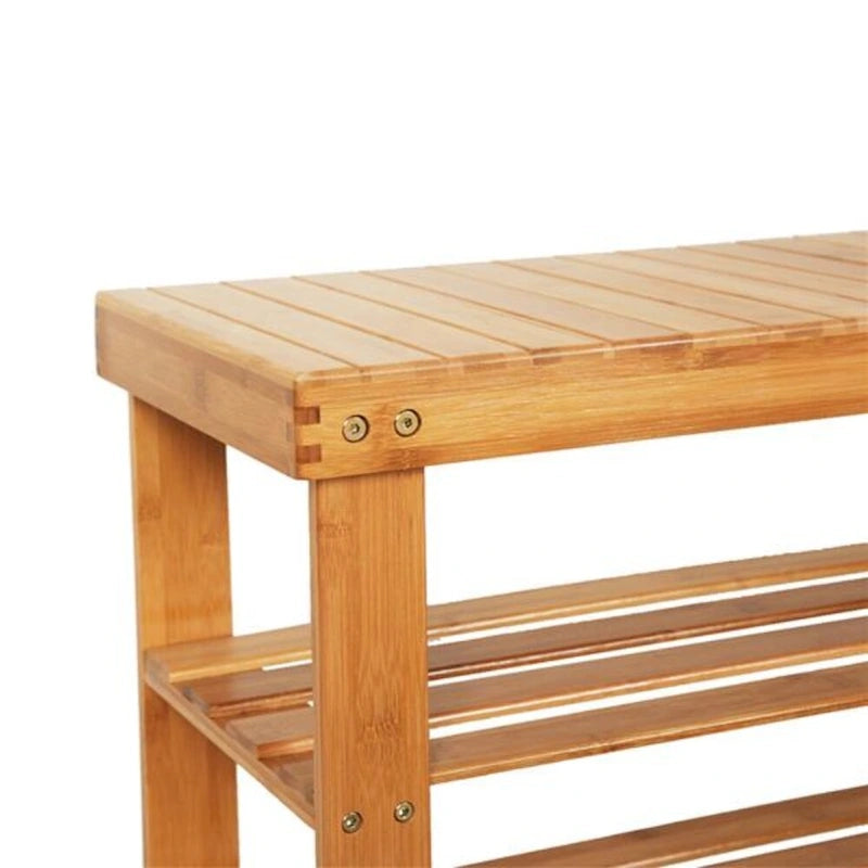 Banc à chaussures en bambou de 90 cm à lattes avec compartiment à bottes Couleur bois - 35,43 x 11,02 x 17,72