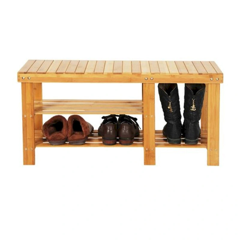 Banc à chaussures en bambou de 90 cm à lattes avec compartiment à bottes Couleur bois - 35,43 x 11,02 x 17,72