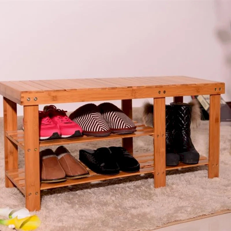 Banc à chaussures en bambou de 90 cm à lattes avec compartiment à bottes Couleur bois - 35,43 x 11,02 x 17,72