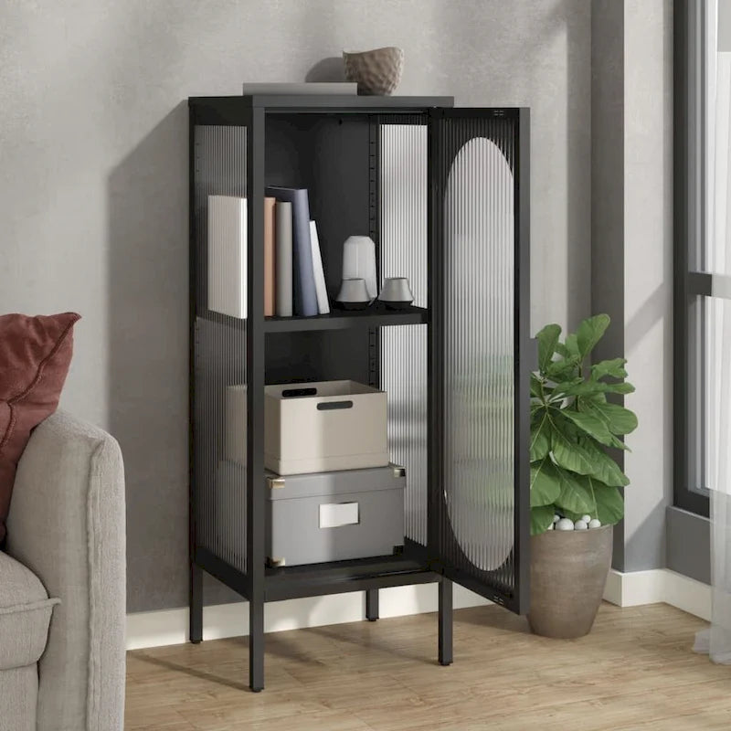 vidaXL Commode noire 40 x 35 x 105 cm en verre et acier - 40 x 35 x 105