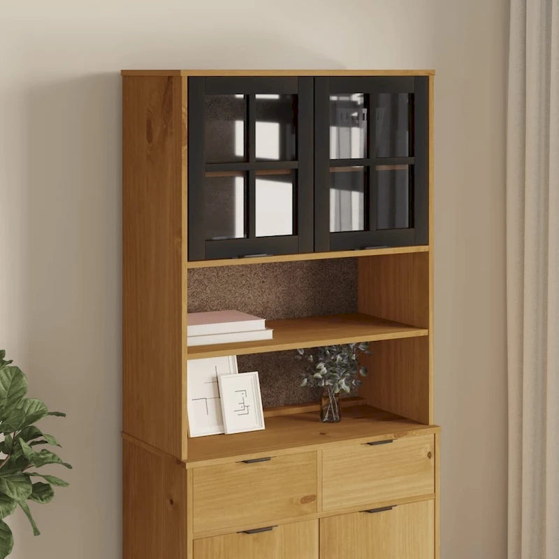 vidaXL Dessus de buffet avec portes en verre FLAM Bois de pin massif - 80 x 37 x 100 cm