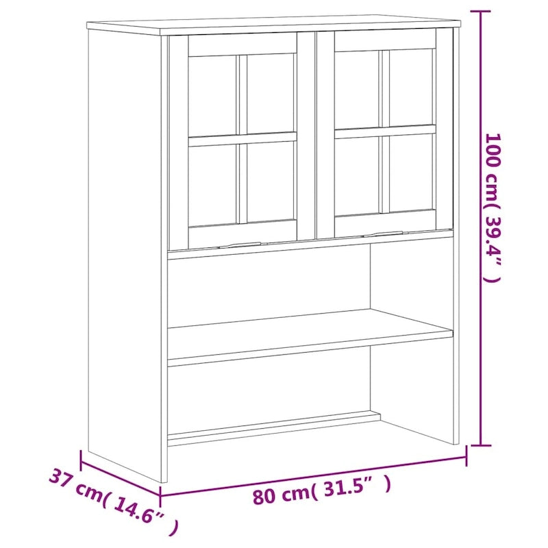 vidaXL Dessus de buffet avec portes en verre FLAM Bois de pin massif - 80 x 37 x 100 cm
