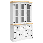 vidaXL Highboard, 112x43x196 cm, dessus blanc et finition naturelle - 112 x 43 x 196