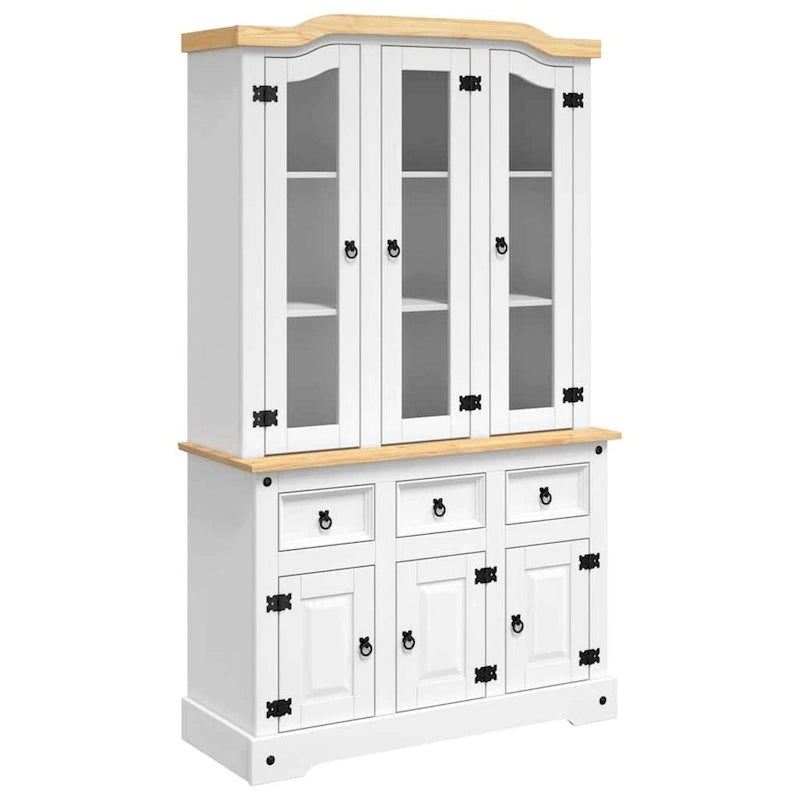 vidaXL Highboard, 112x43x196 cm, dessus blanc et finition naturelle - 112 x 43 x 196