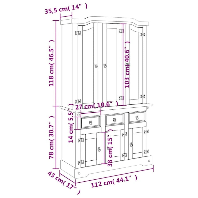 vidaXL Highboard, 112x43x196 cm, dessus blanc et finition naturelle - 112 x 43 x 196